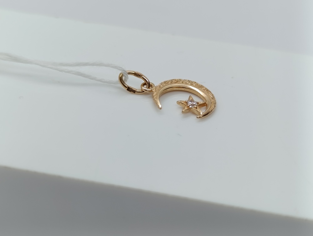 ПОДПКМ585 ПОДВЕСКА ПОЛУМЕСЯЦ С КАМНЕМ (Au 585)