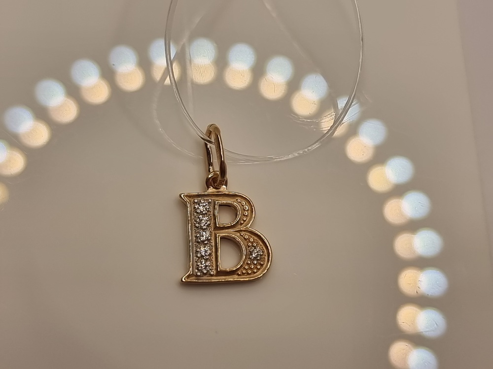 ПОДВЕСКА БУКВА В с камнями (Au 585)