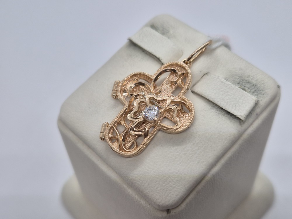 ПОДВЕСКА КРЕСТ С КАМНЕМ (Au 585)