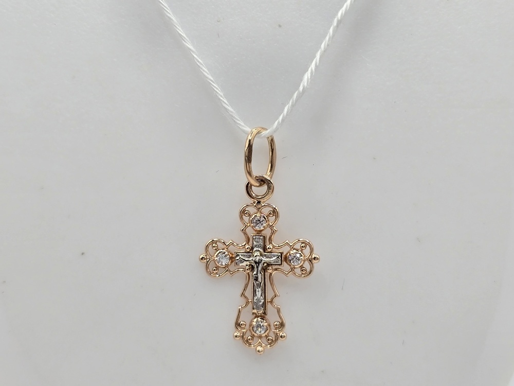 ПОДККИ585 ПОДВЕСКА КРЕСТ С КАМНЯМИ (Au 585)