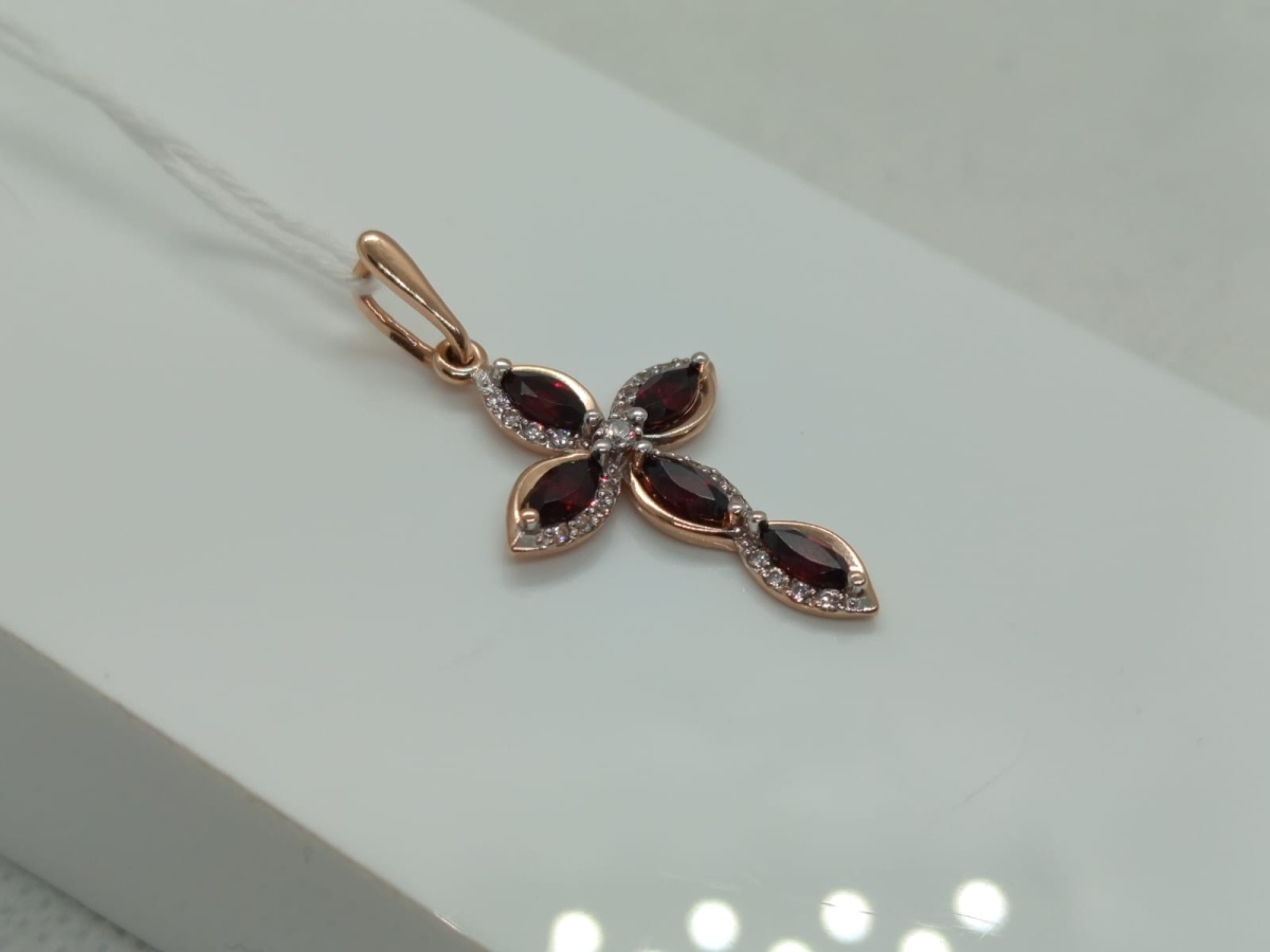 ПОДВЕСКА КРЕСТ С КАМНЯМИ (Au 585)