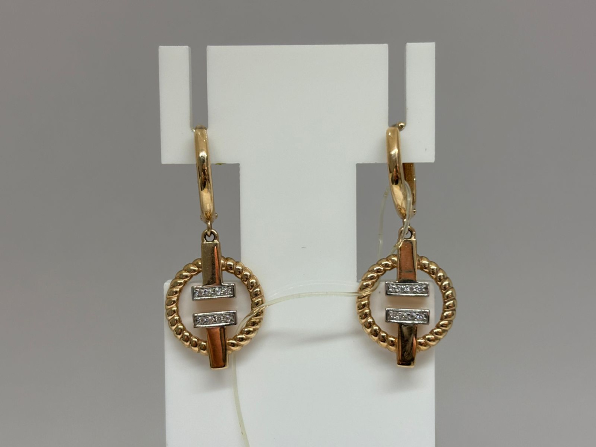 С4859 СЕРЬГИ КОЛЬЦА с камнями (Au 585)