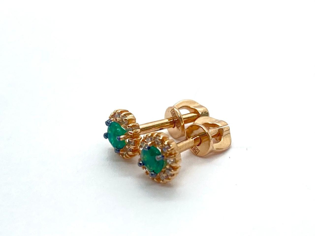 СЕРЬГИ ПУСЕТЫ изумруд (Au 585)