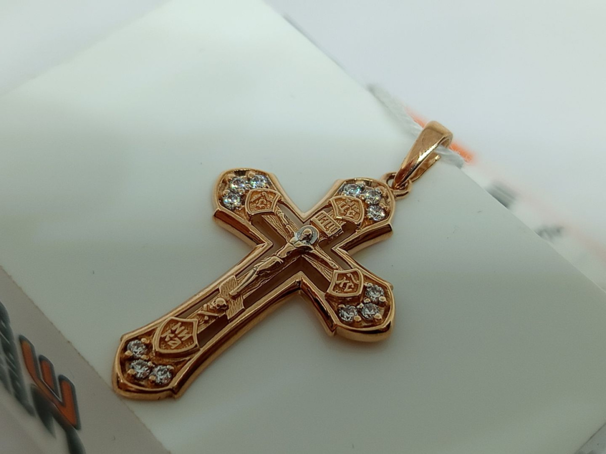 ПОДККИ585 ПОДВЕСКА КРЕСТ С КАМНЯМИ (Au 585)