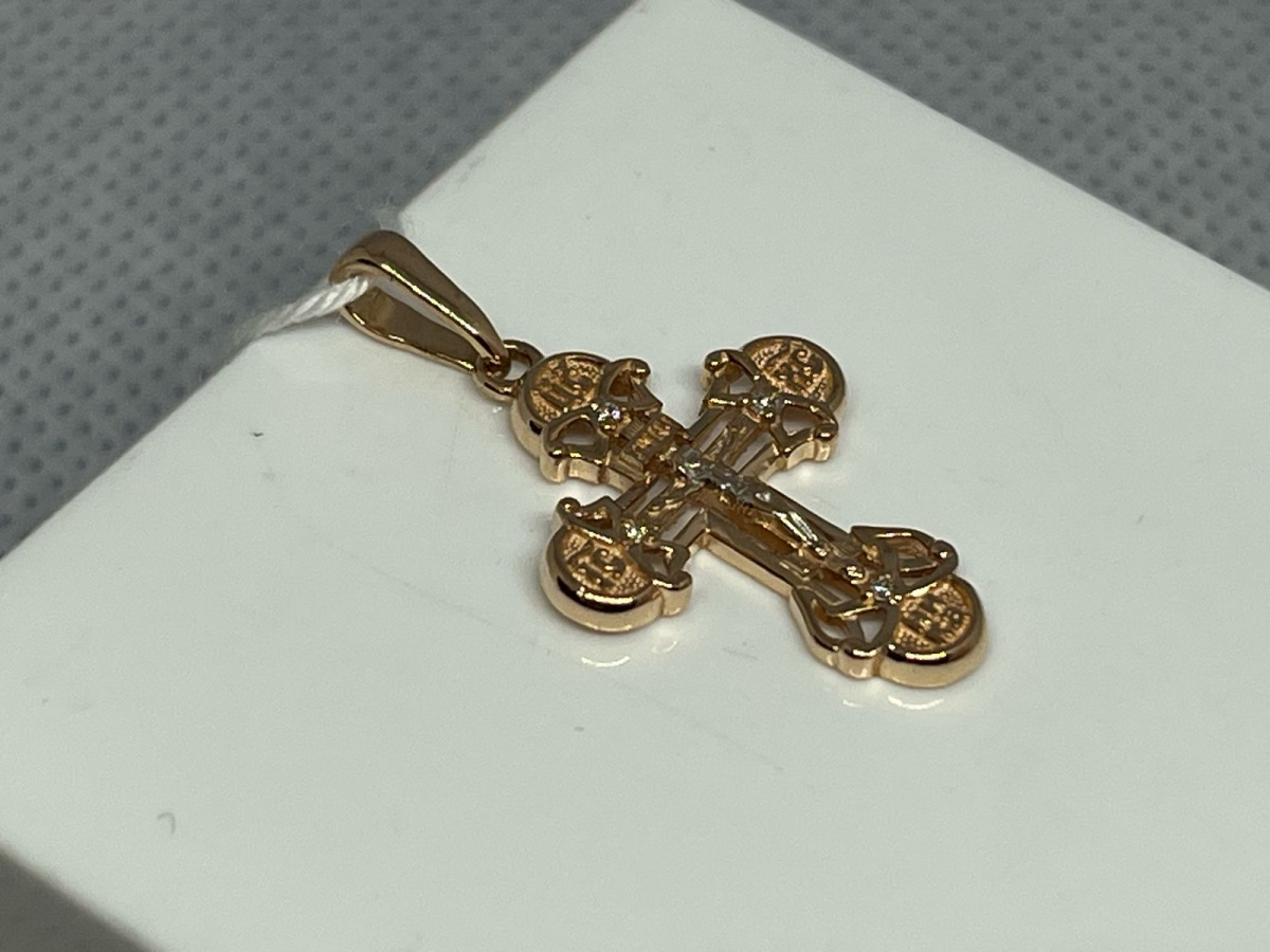 ПОДККИ585 ПОДВЕСКА КРЕСТ С КАМНЯМИ (Au 585)