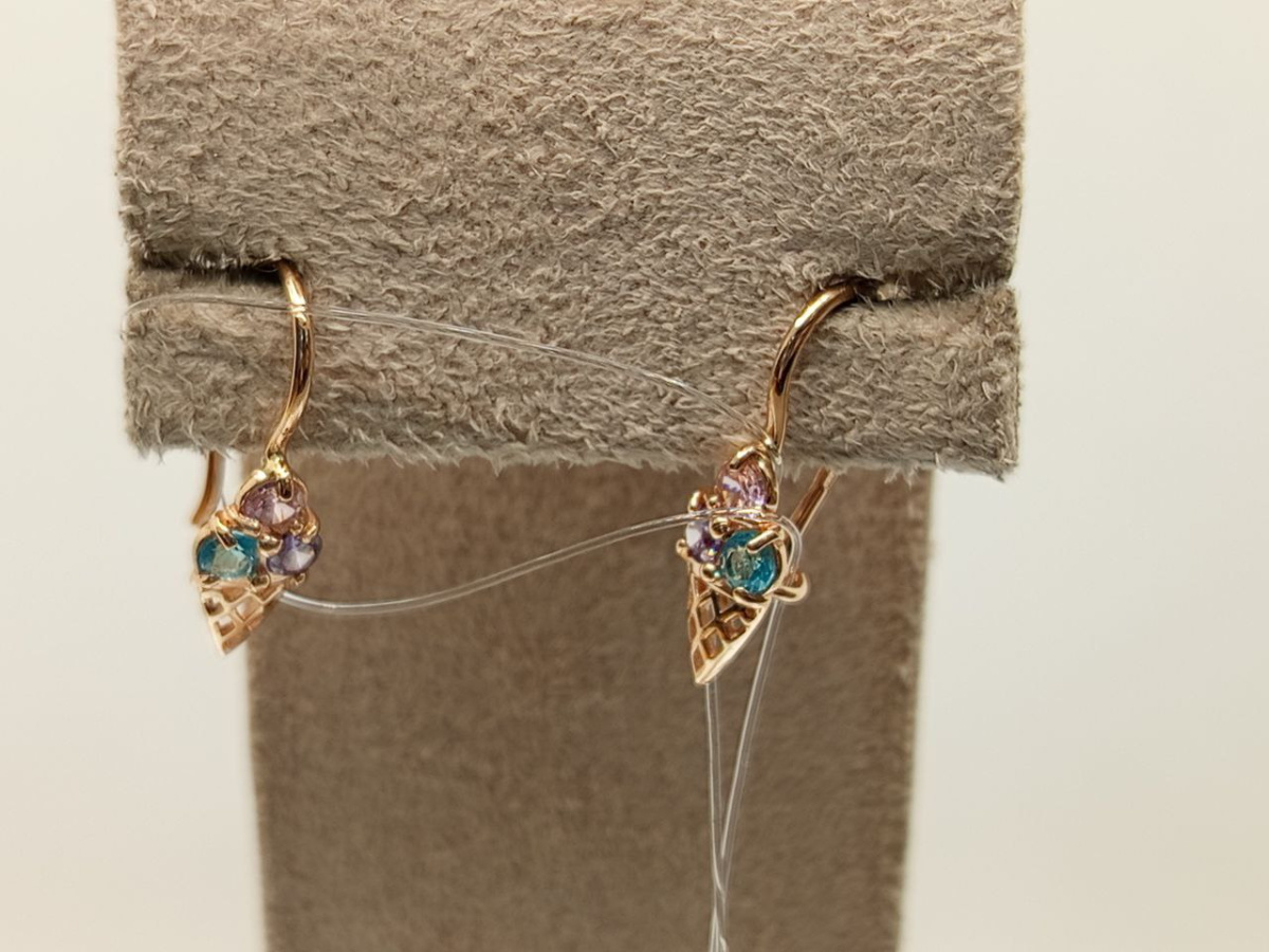 СЕРЬГИ ПЕТЕЛЬКА с камнями (Au 585)