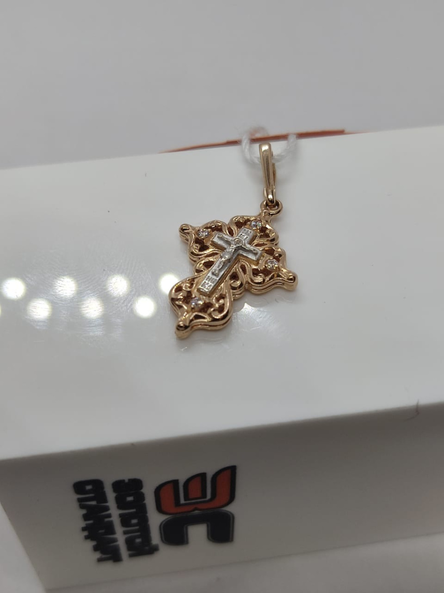 ПОДВЕСКА КРЕСТ С КАМНЯМИ (Au 585)