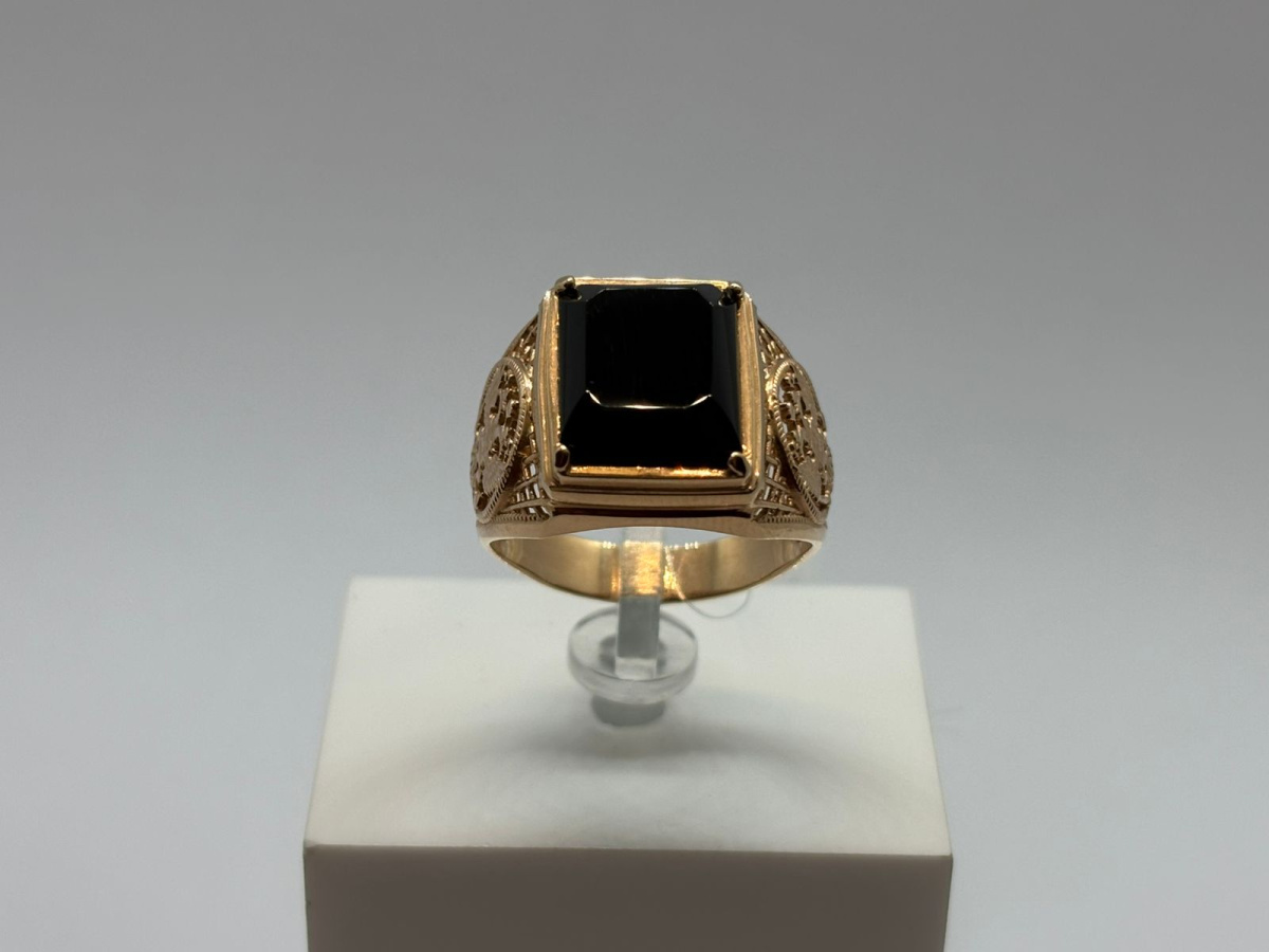 821466Аг.Ч КОЛЬЦО ПЕЧАТКА с камнем (Au 585)