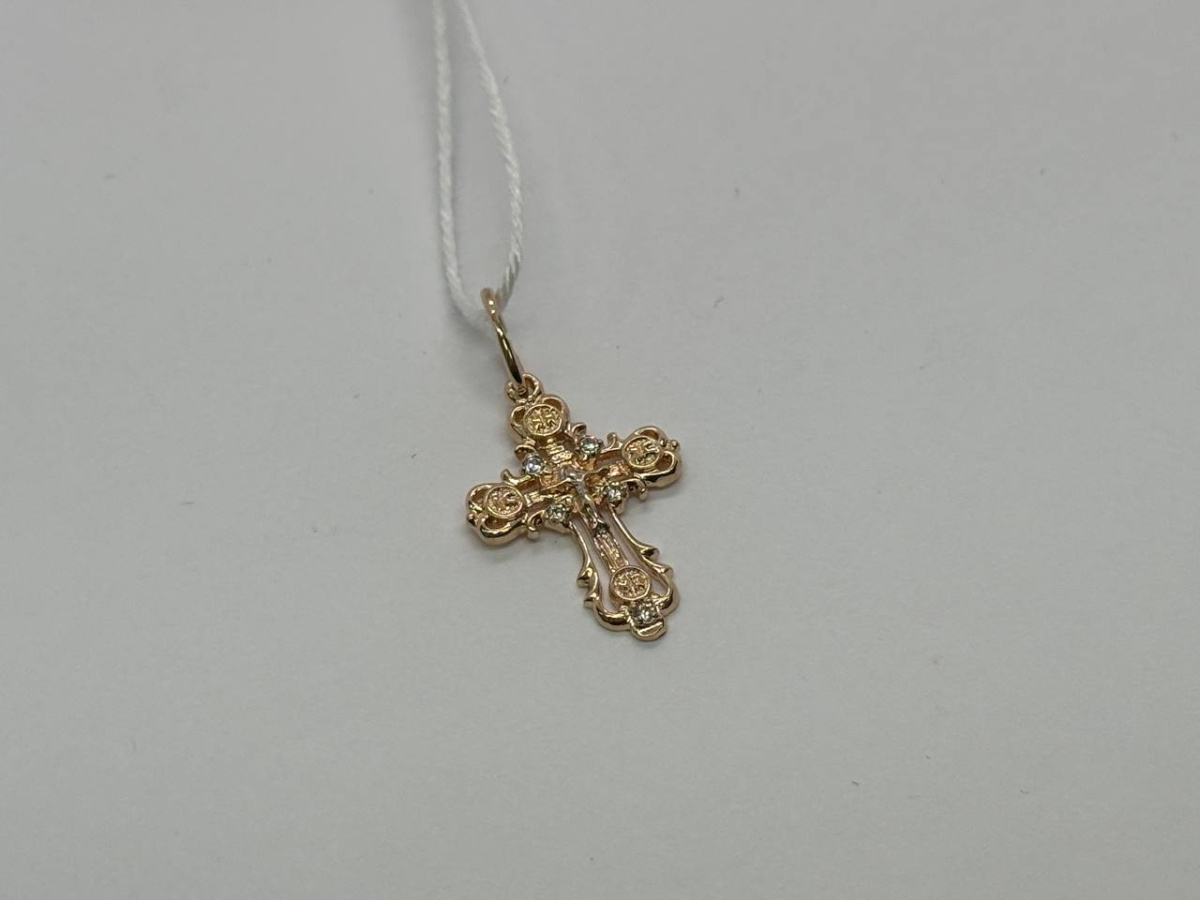 ПОДККИ585 ПОДВЕСКА КРЕСТ С КАМНЯМИ (Au 585)