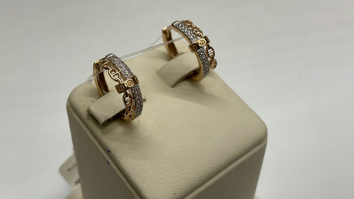 С4928 СЕРЬГИ КОЛЬЦА с камнями (Au 585)