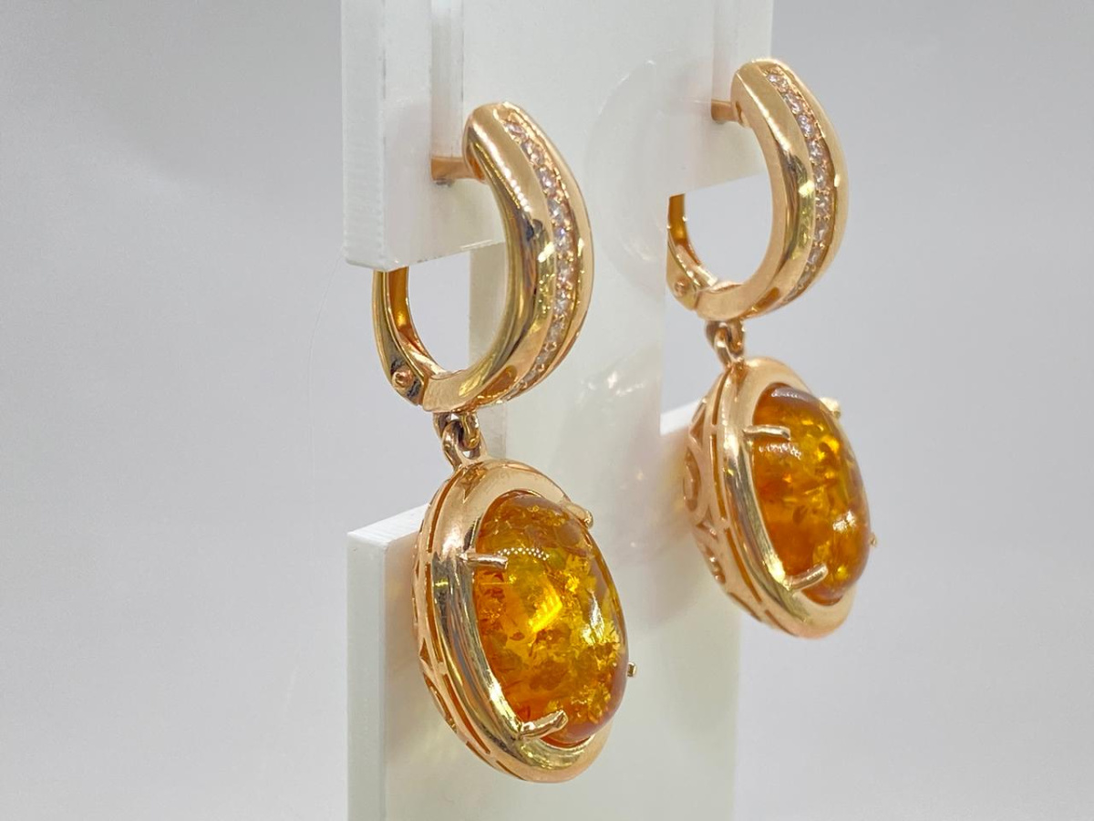 СЕРЬГИ ЯНТАРЬ (Au 585)