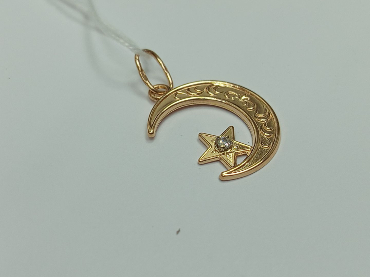 ПОДПКМ585 ПОДВЕСКА ПОЛУМЕСЯЦ С КАМНЕМ (Au 585)