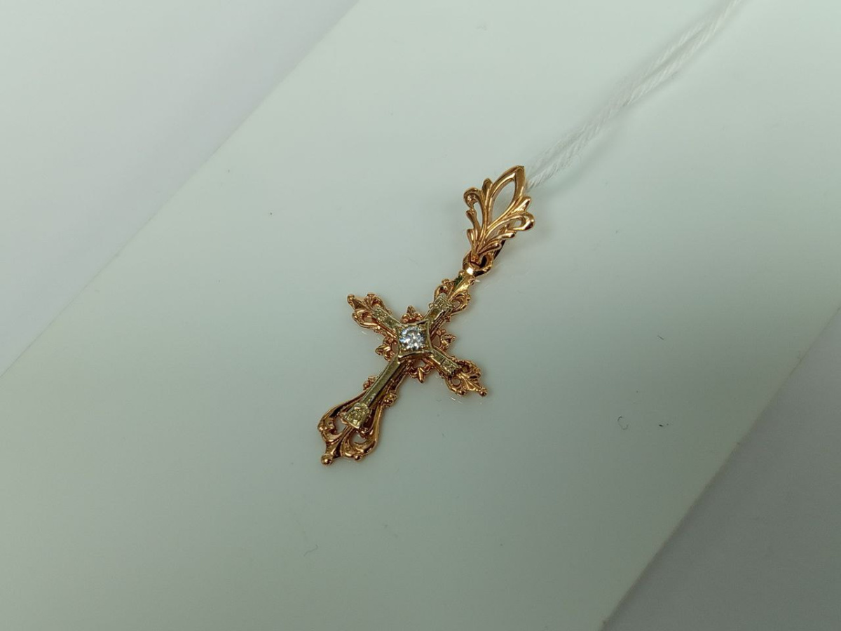 ПОДККИ585 ПОДВЕСКА КРЕСТ С КАМНЕМ (Au 585)